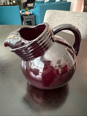 Vintage Anchor Hocking Deep Burgundy Ceramic Pitcher Vase - Home Art